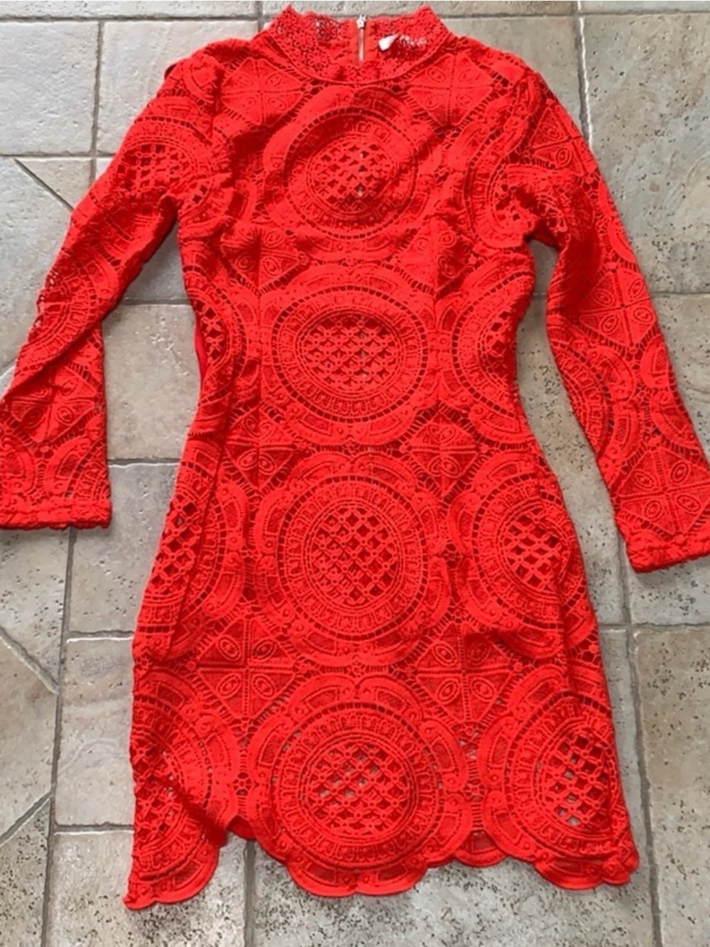 Red Lace Long-Sleeve Mini Dress